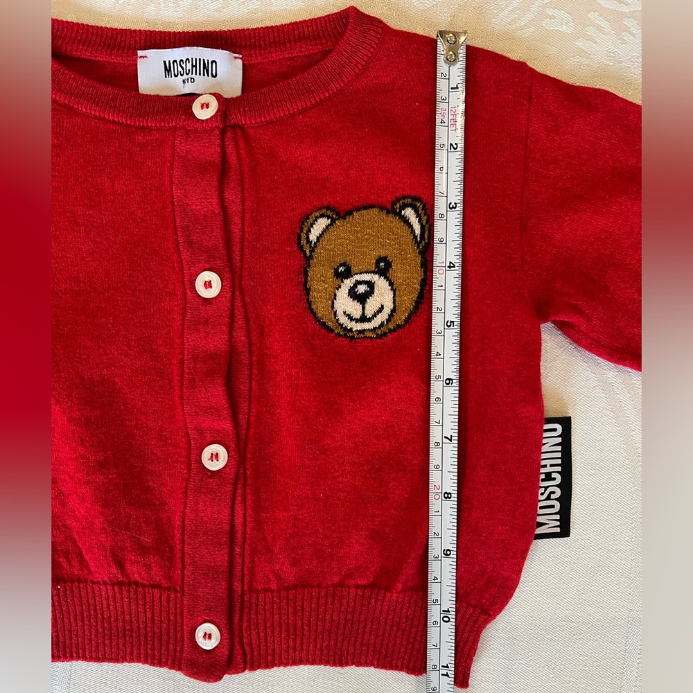 Moschino Red Kids Bear Embroidered Button Cardigan - Picture 4 of 8